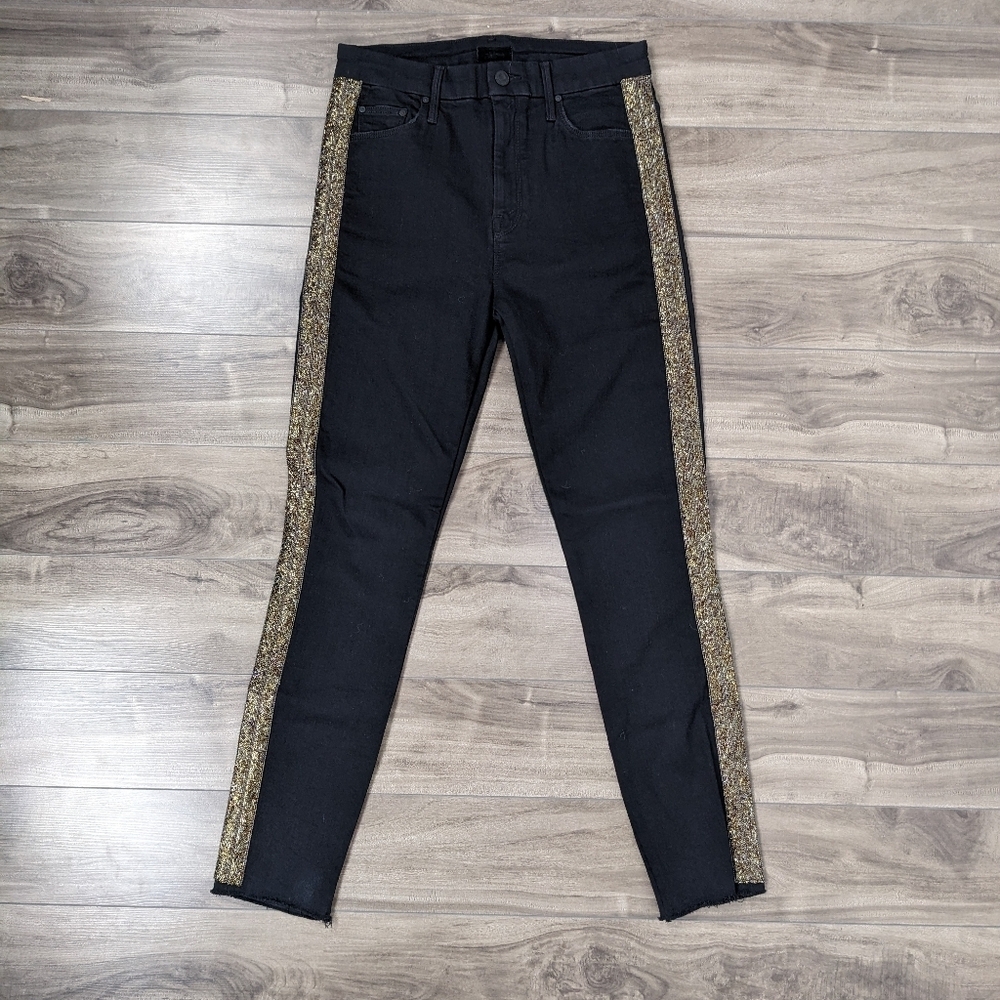 Mother High Waisted Ankle Fray Guilty Flash Size 28 Black Beaded